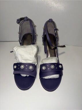 Bernardo Purple Pearl-Stud Block Heel Sandals
